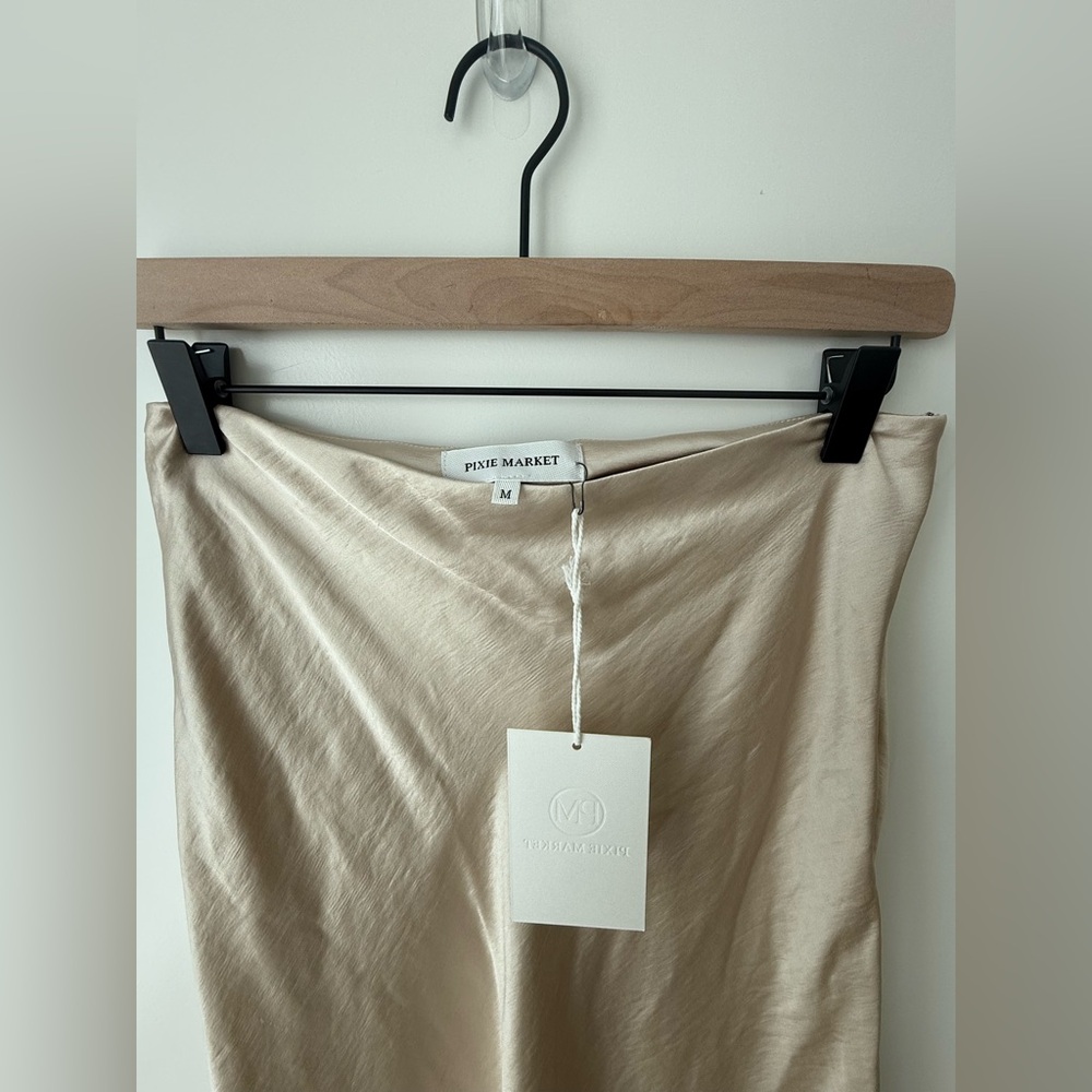 Rene Beige Satin Long Skirt by Pixie Market - Picture 4 of 5
